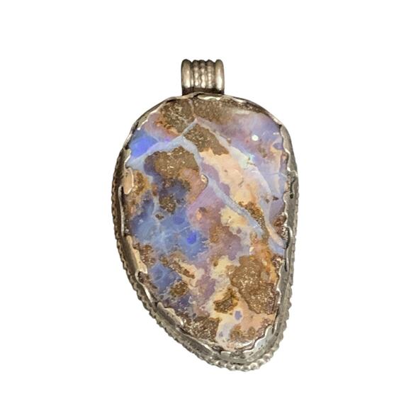 Handmade Sterling Silver and Boulder Opal Reversible Pendant Vintage - Picture 2 of 8